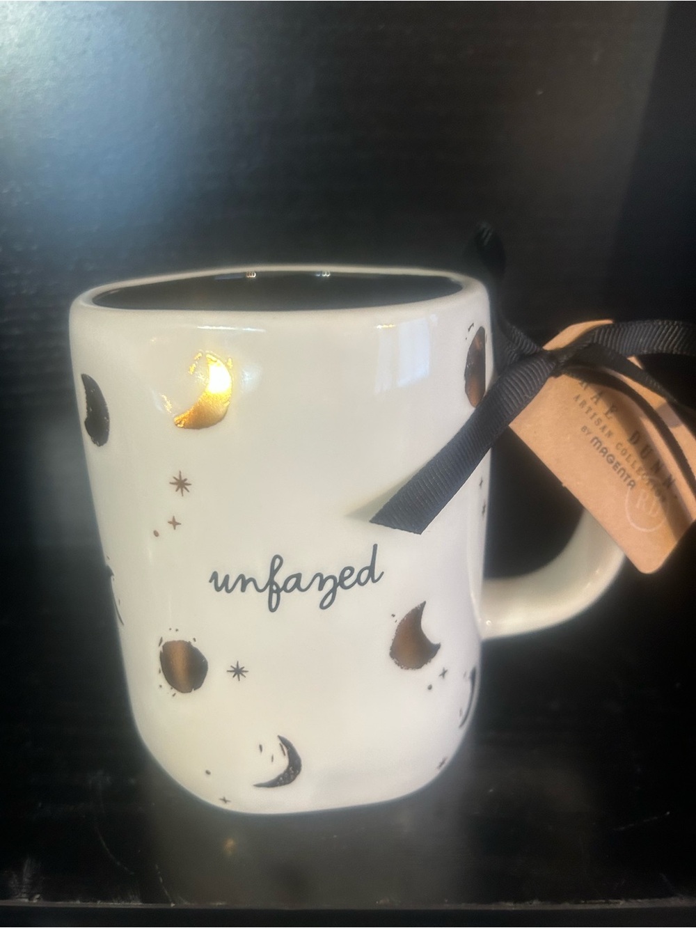 Rae Dunn White Ceramic 'unfazed' Mug with Gold Moon Accents